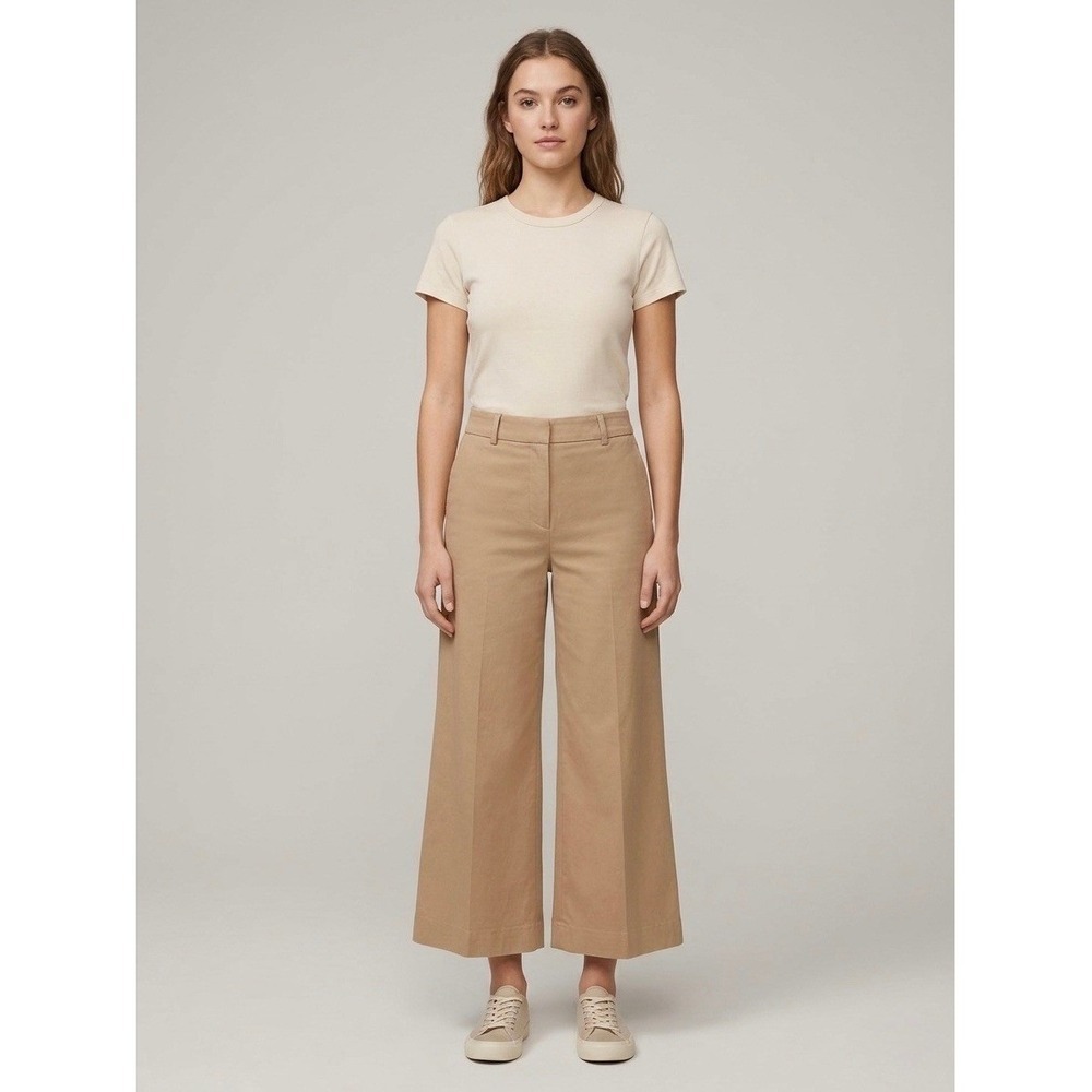 FRAME Le Crop Wide Leg Trousers Dark Sand Tan Cotton Blend Pants Size 8 LWWB0634